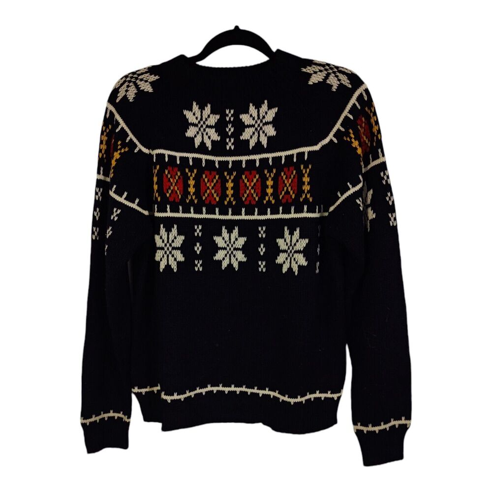 Vintage 80s JC Penney Acrylic Men's Ski Sweater Classic Navy Blue Fair Isle sz M
